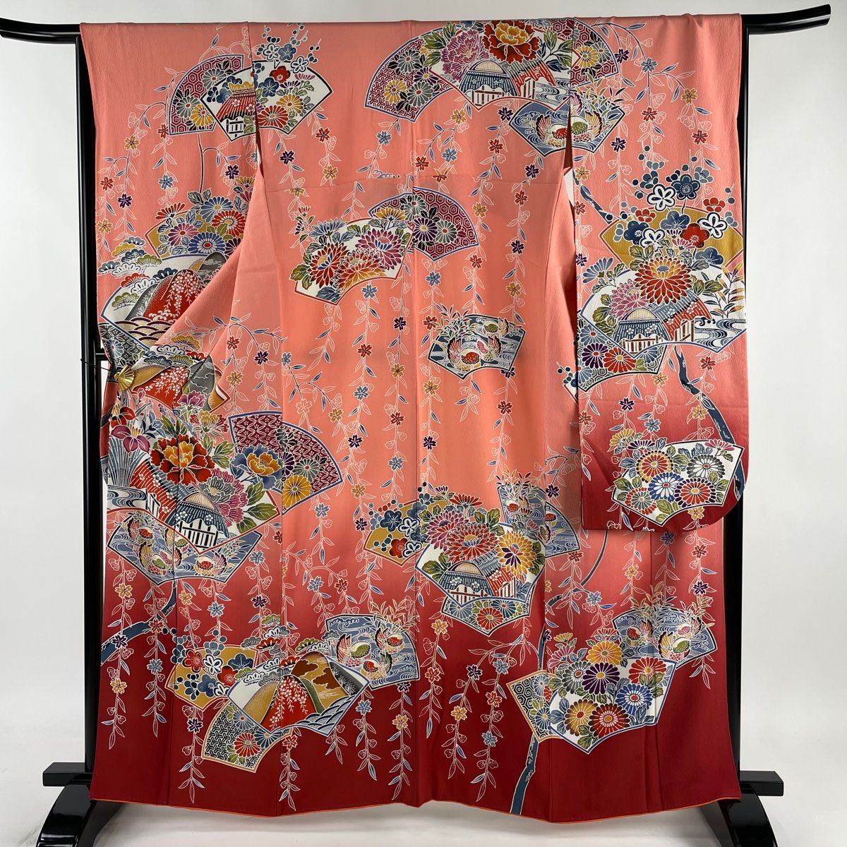 平和屋着物□豪華振袖 刺繍 扇花文 暈し染め 金銀彩 正絹