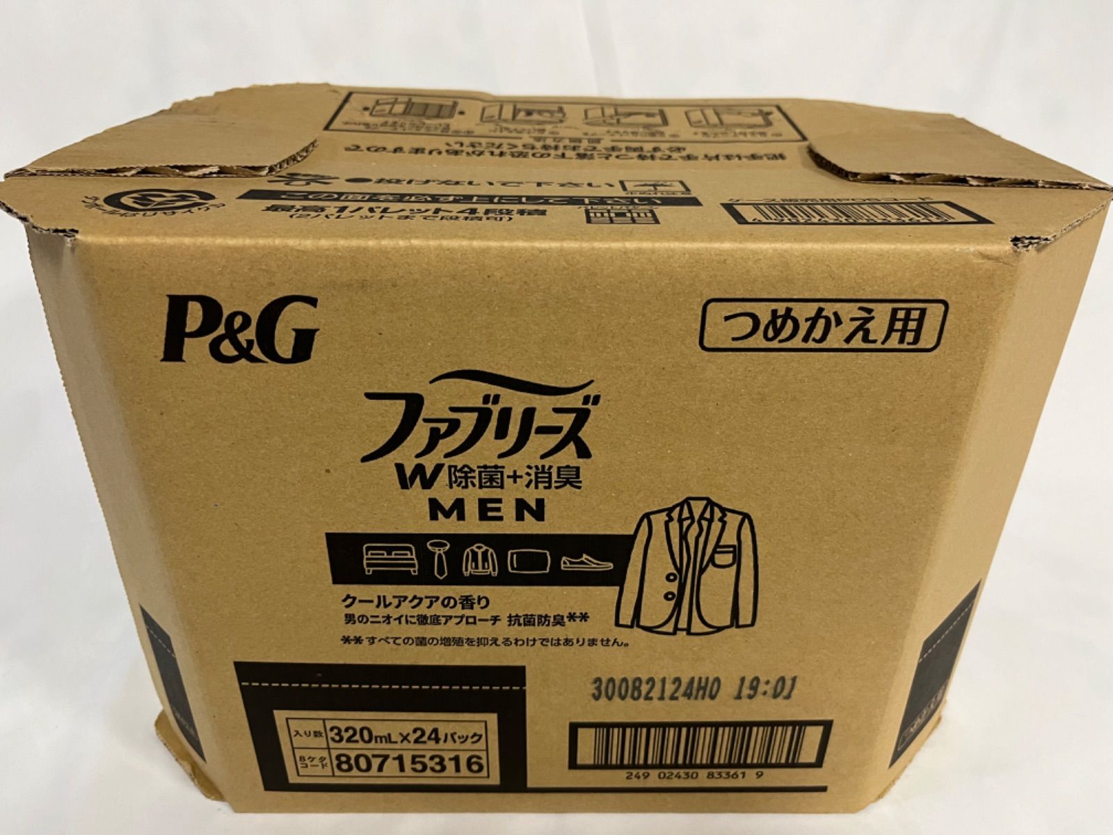 1ケース 24袋 ファブリーズメン クールアクアの香り 詰め替え用 320ml