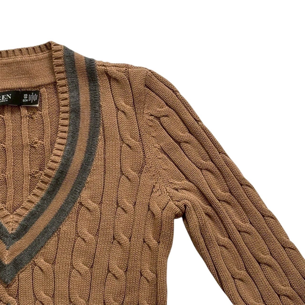 Ralph Lauren ラルフローレン ニットセーター 茶 グレー V