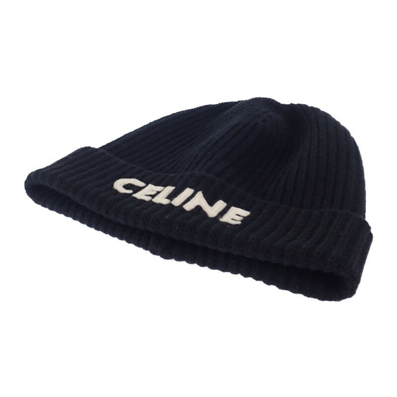 CELINE】ニット帽 リブ編み ニットキャップ ウール ブラック