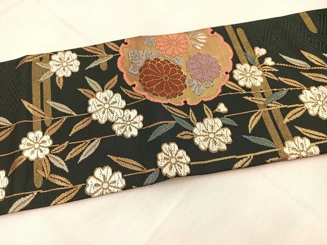 平和屋着物○九寸名古屋帯 唐織 紬地 雪輪重ね文 正絹 逸品 CAAU1030yk