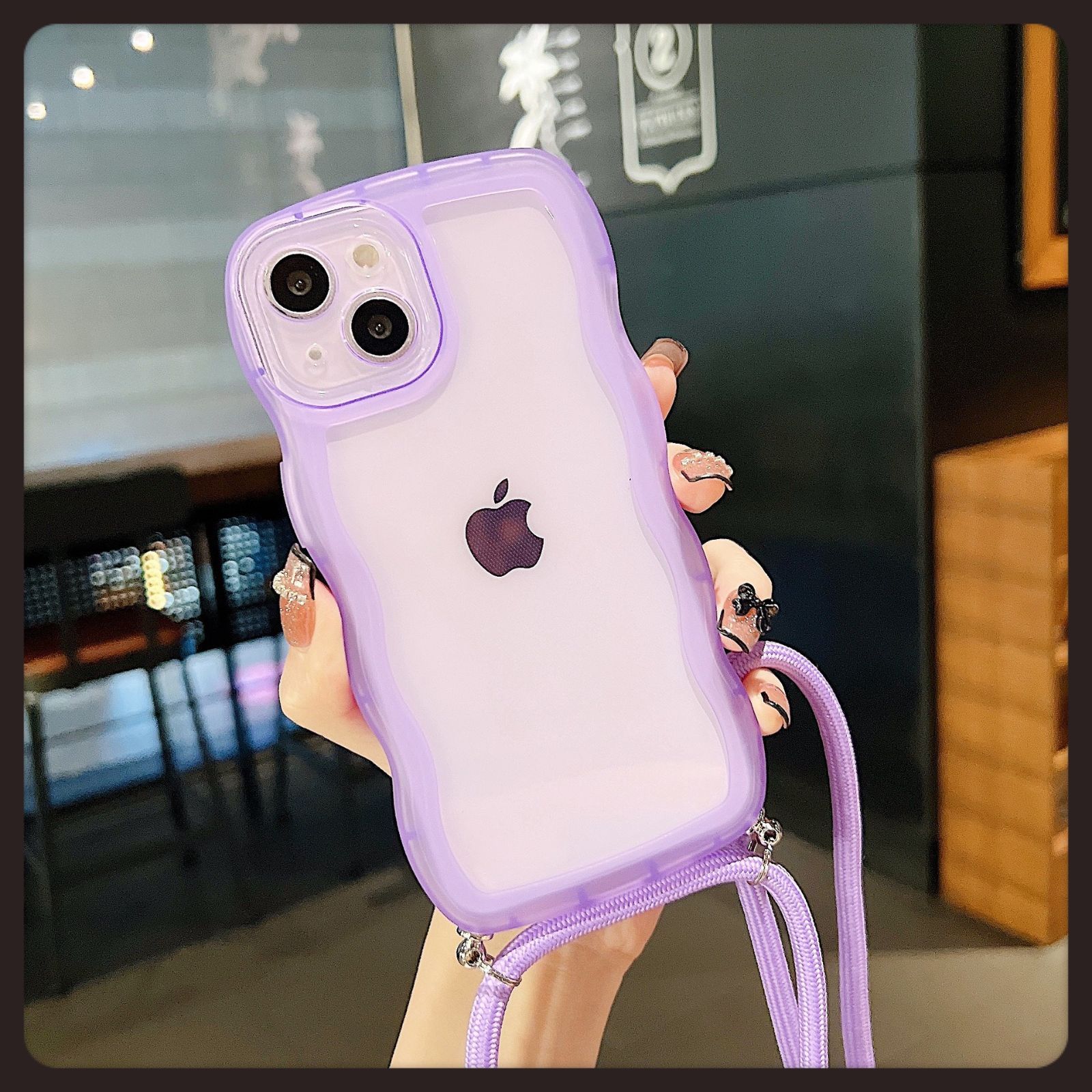 iPhone14 ケース カード収納付き パープル ショルダー紐付き カバー iPhone14 ケース カード収納付き パープル ショルダー紐付き