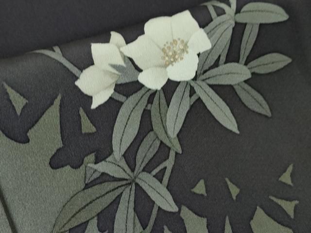 平和屋本店□極上 京都の名門ブランド 銀花仙 訪問着 草花文 濃紫色地