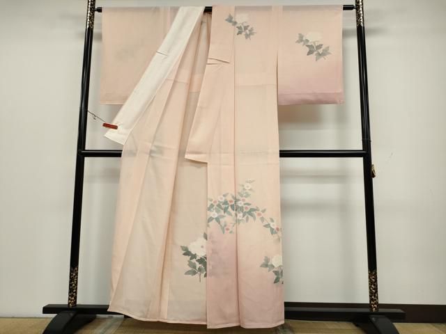 平和屋着物＊夏物　訪問着　紗紬　枝楓文　正絹　逸品　CAAW3129ut 平和屋着物＊夏物 訪問着 絽 枝花文 暈し染め 銀彩 正絹 逸品