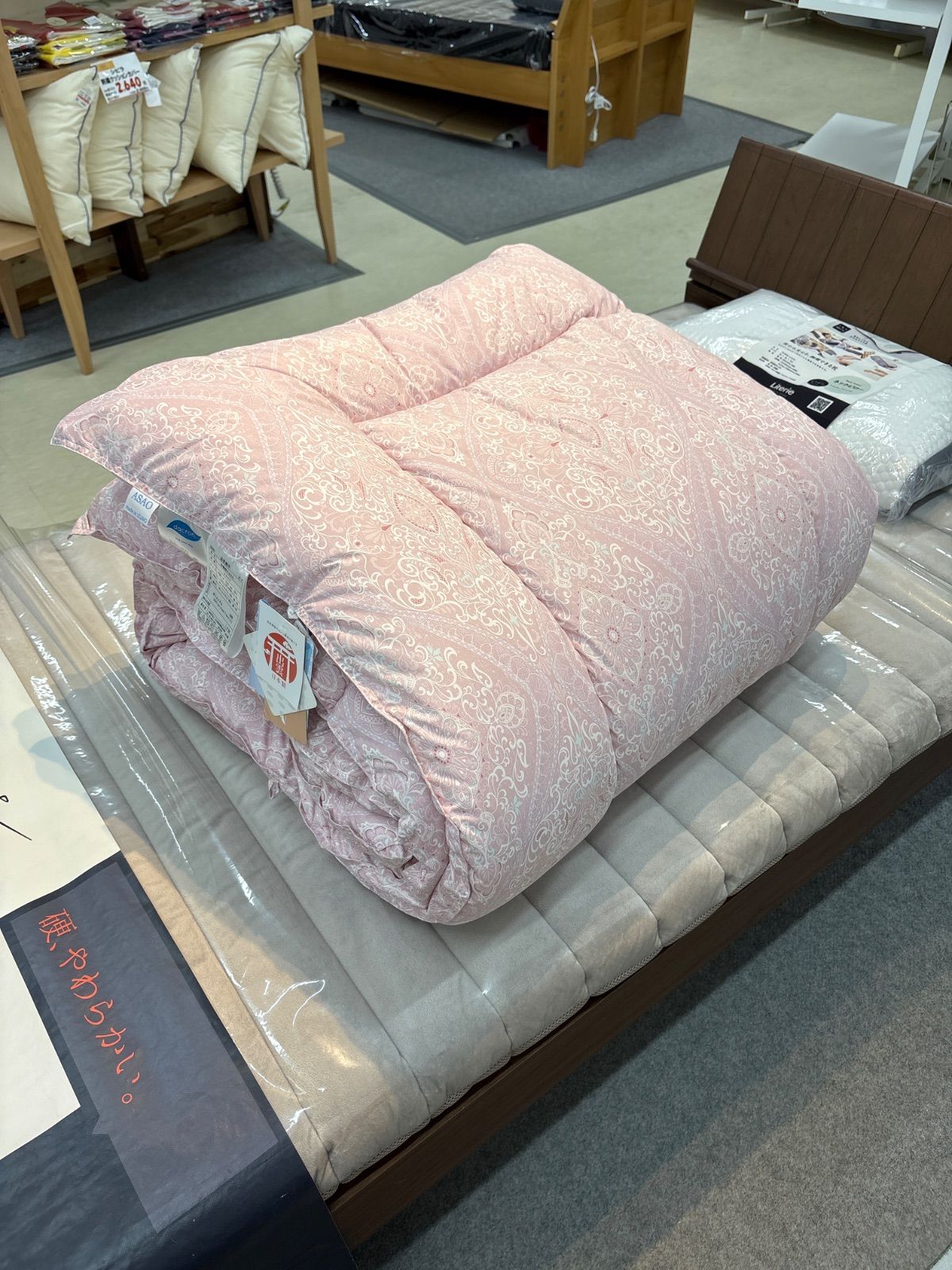 未使用※インド ブロックプリント 中綿入りベビーキルト ソフトグレー