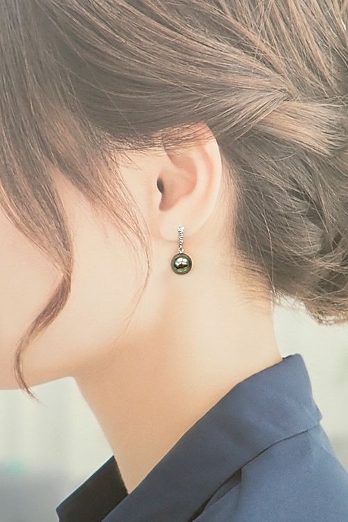 黒蝶真珠(南洋真珠) ピアス ダイヤモンド K18ホワイトゴールド 揺れる  