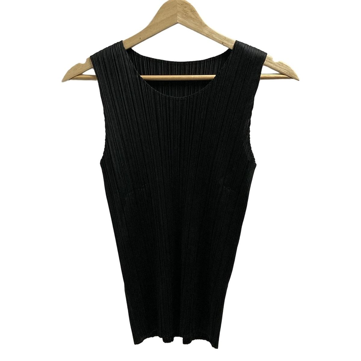 PLEATS PLEASE プリーツプリーズ ノースリーブカットソー サイズ4 XL レディース - 黒 クルーネック|プリーツ