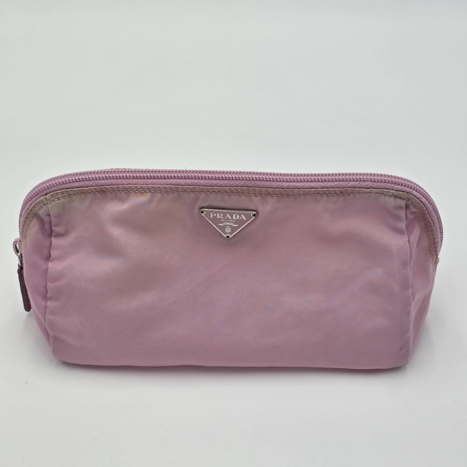 中古／B】PRADA プラダ ナイロン コスメポーチ 三角ロゴプレート
