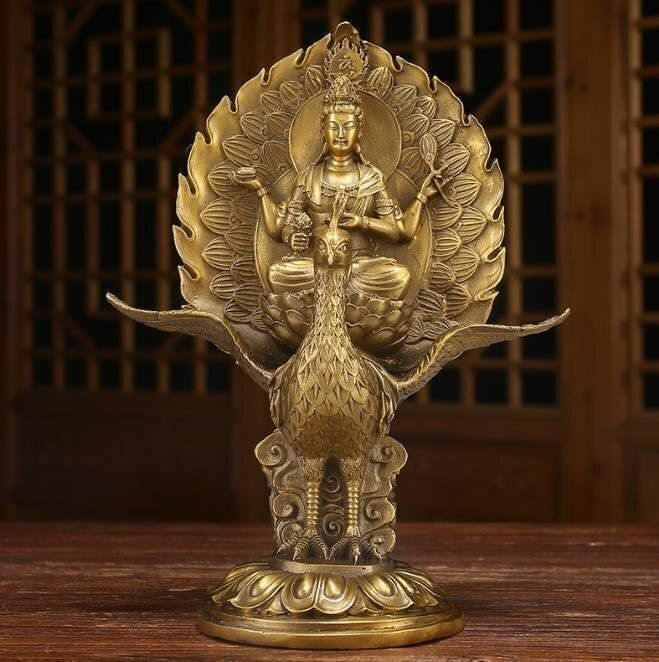 強くお勧め 純銅 手作り 工芸品 置物を置く収蔵品 仏像 仏教 孔雀明王座像