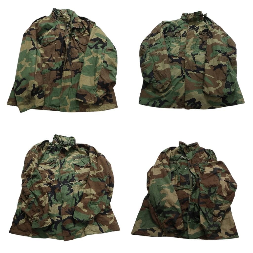 古着卸 まとめ売り M-65 ジャケット 米軍実物 ミリタリー 4枚セット (メンズ M /XL ) 4TH プラスチックジップ ウッドランド MT1824