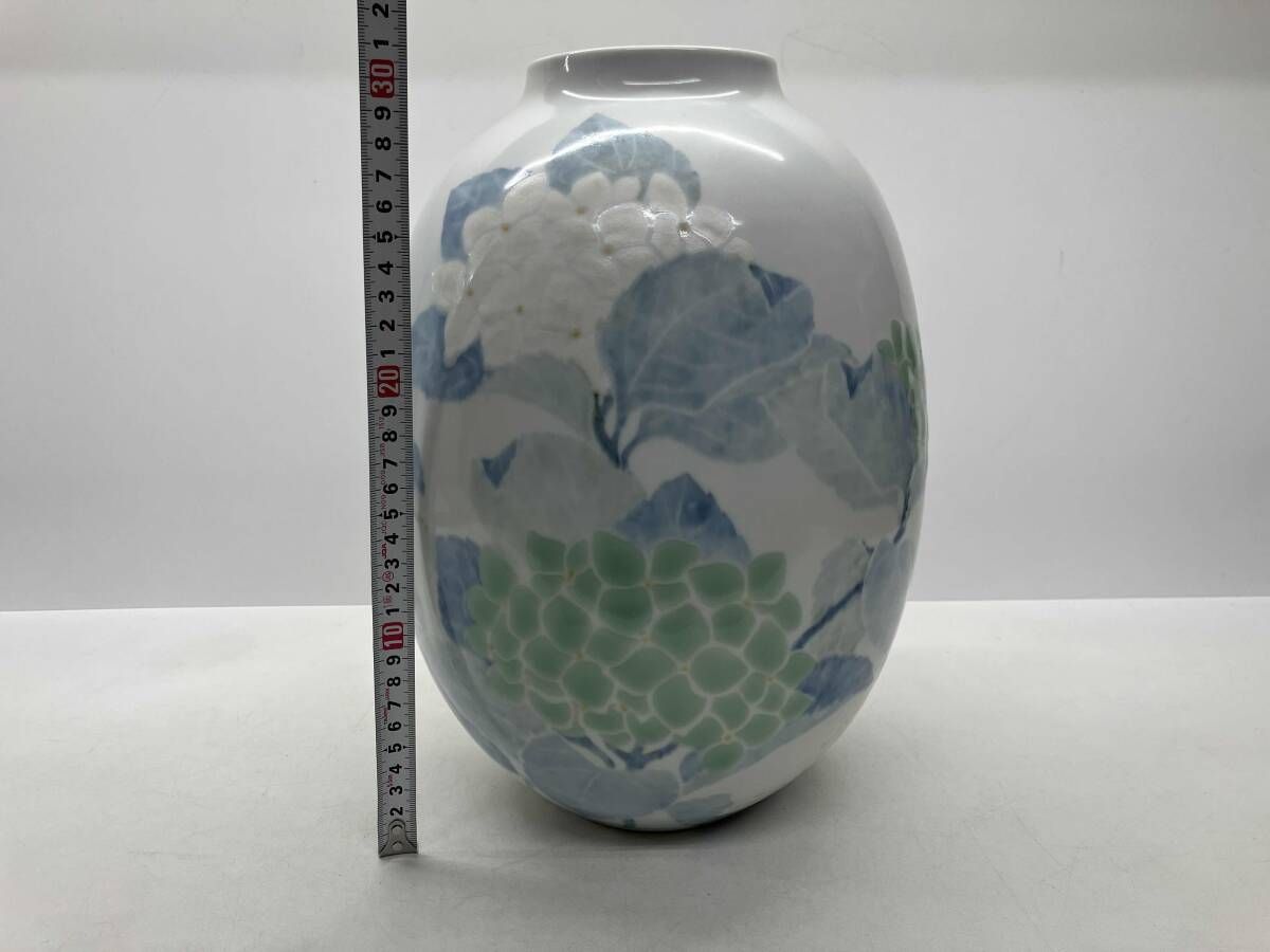 一位窯 田中一晃 青白磁 あじさい 文壷 花瓶 花生 紫陽花