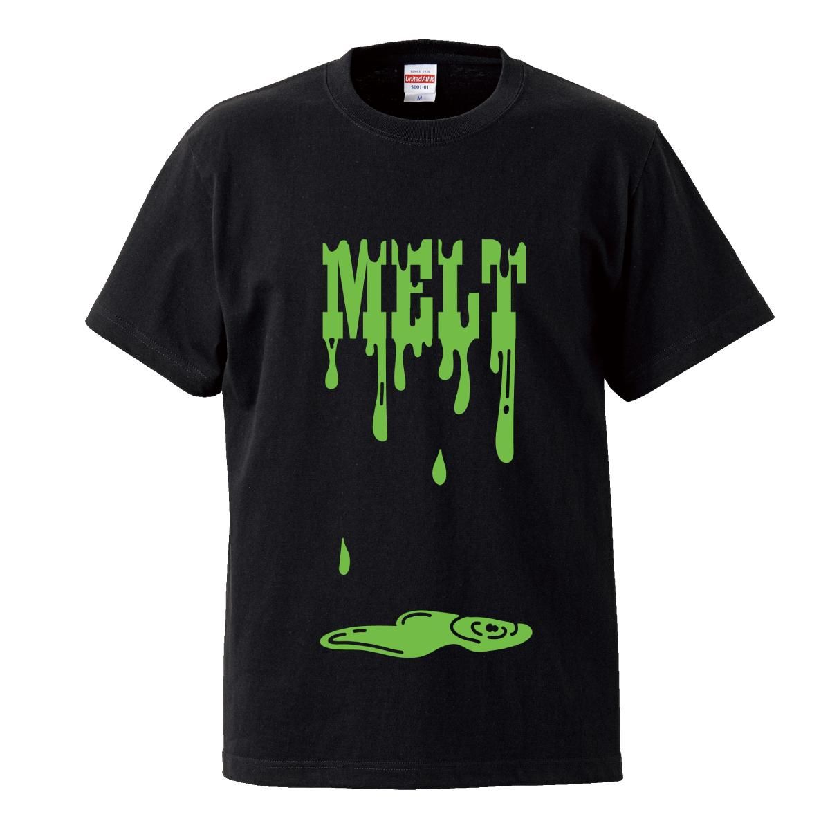 Tシャツ メンズ 半袖 黒 ブラック MELT 溶ける グリーン おもしろ