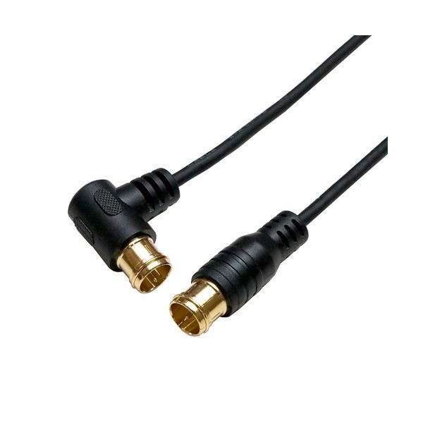 （まとめ）HORIC 極細アンテナケーブル 1m ブラック 両側F型差込式コネクタ L字/ストレートタイプ HAT10-102LPBK