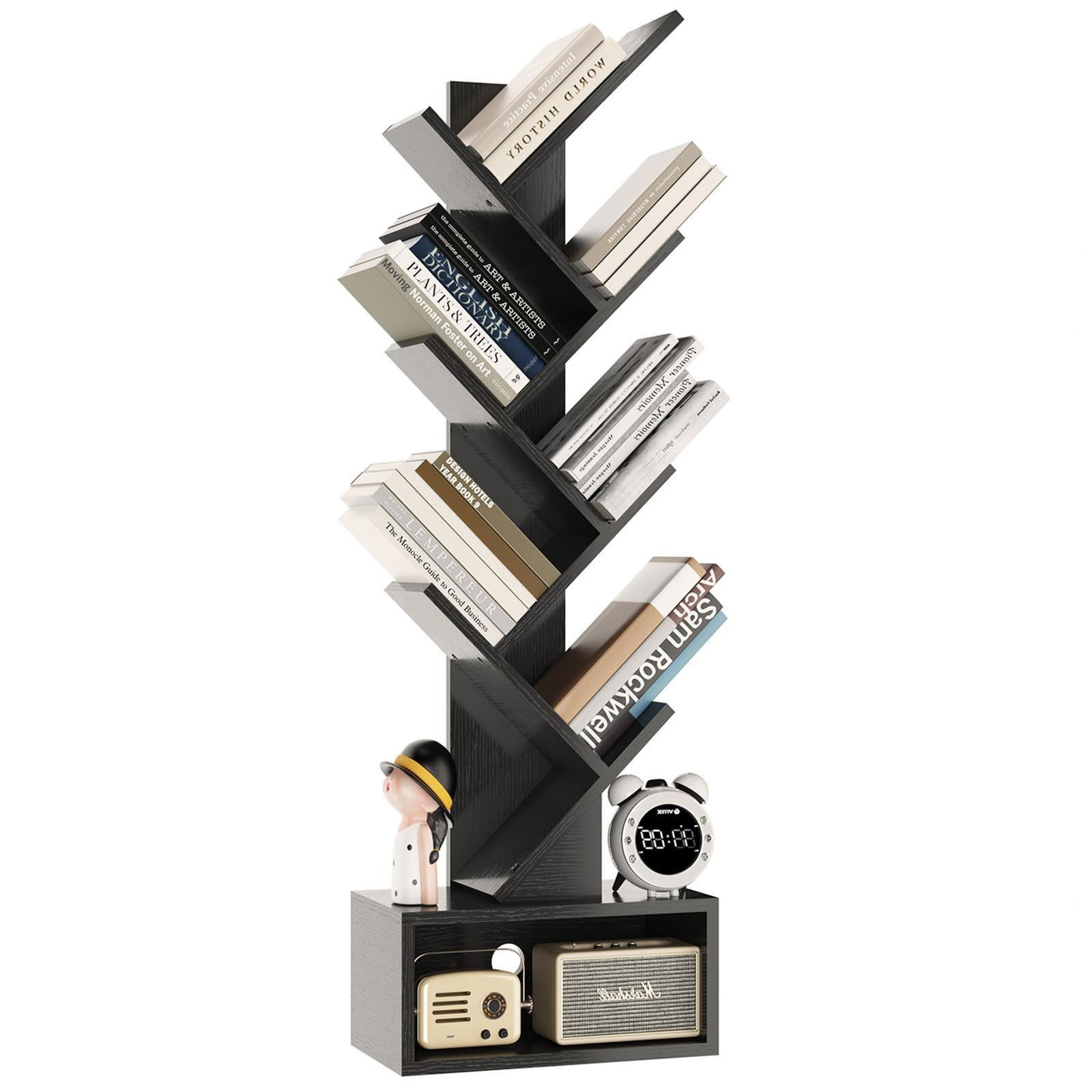 CD転倒防止 cm 112 x 雑誌書籍の展示用 19 38 ホームオフィスリビングオフィス用 ブラック 独立式棚 テープ置物格 大容量木の棚 立て棚 本棚6階建て間仕切り YMYNY