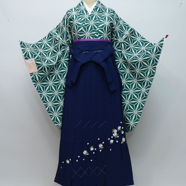 二尺袖 着物 袴フルセット 麻の葉柄 袴色変更可能 着物丈は着付けし 