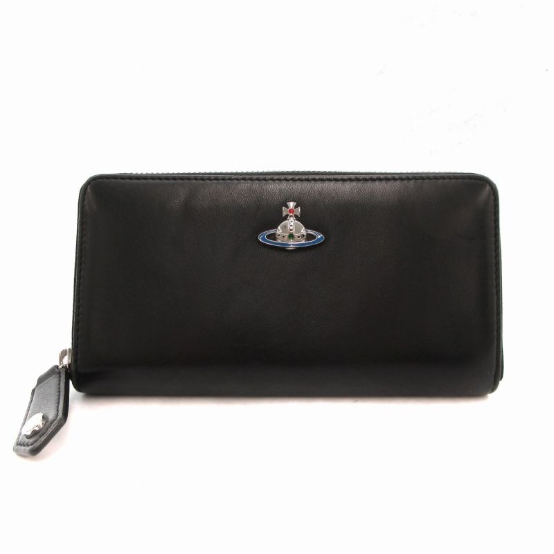 ヴィヴィアンウエストウッド Vivienne Westwood 長財布 ウォレット オーブ レザー ラウンドファスナー 金具 黒 ブラック /FT GY18
