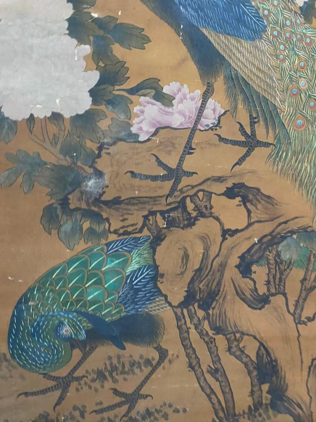 アンティーク 美術品 韓国 絵画 中国古美術.精品三尺中堂画.宋徽宗花鳥画.手描きの作品.材質絹布