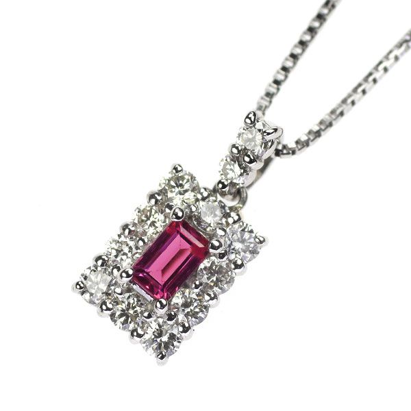 素敵な ルビー Pt850 Pt900/ ダイヤモンド 0.11ct ペンダントネックレス ルビー