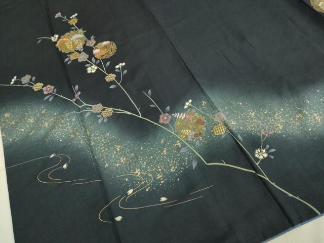 ラメ地★百花繚乱♥正絹✻訪問着 正絹 付下げ・訪問着レンタル 150062 水色 ラメ 辻が花