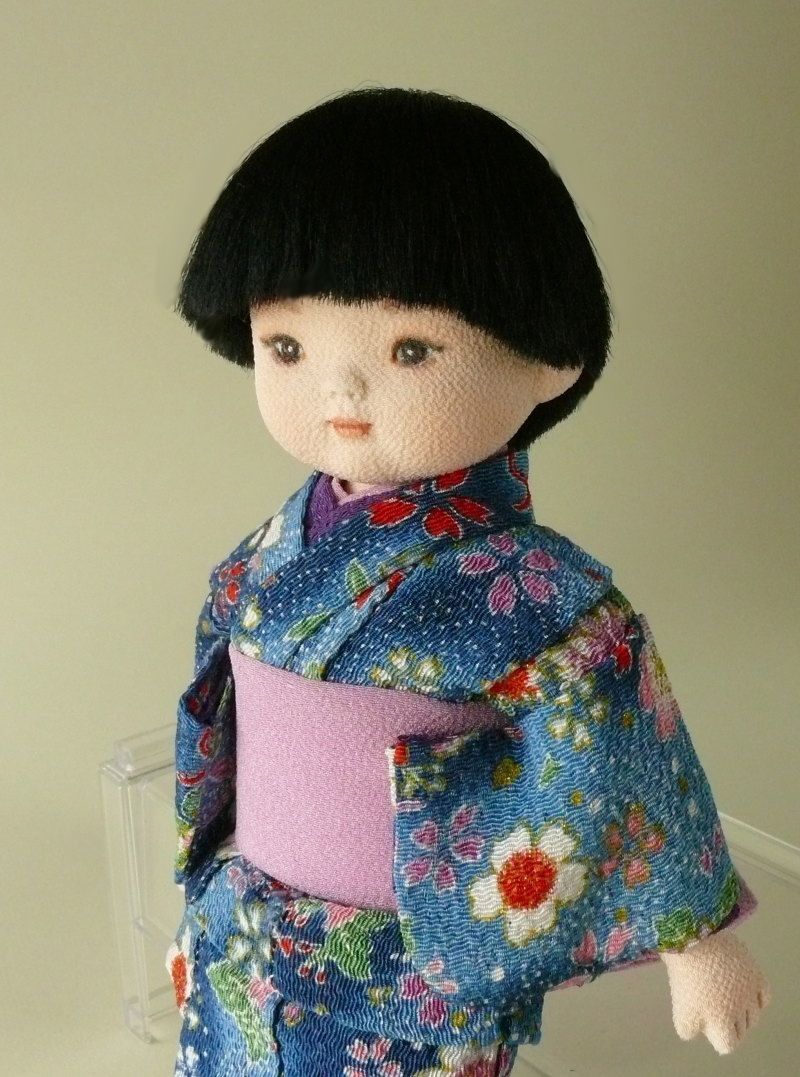 ちりめん張り男の子市松人形（23㎝）工房作（龍児作の型抜き） 粘土