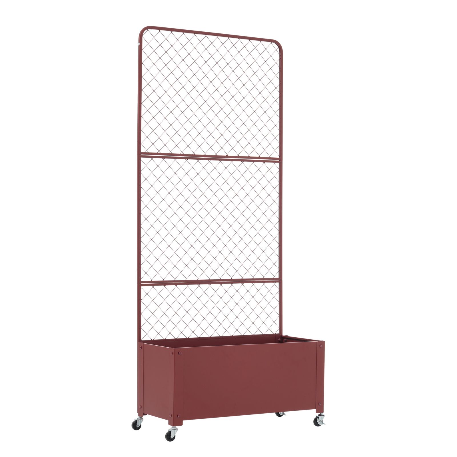フェンス プランター付き 目隠し キャスター付き 簡単設置 電着塗装 L70×W30×H160cm 園芸用品 プランター ガーデンラティス プランターボックス 花壇フェンス ガーデニング 花立て 庭園 おしゃれ レッド