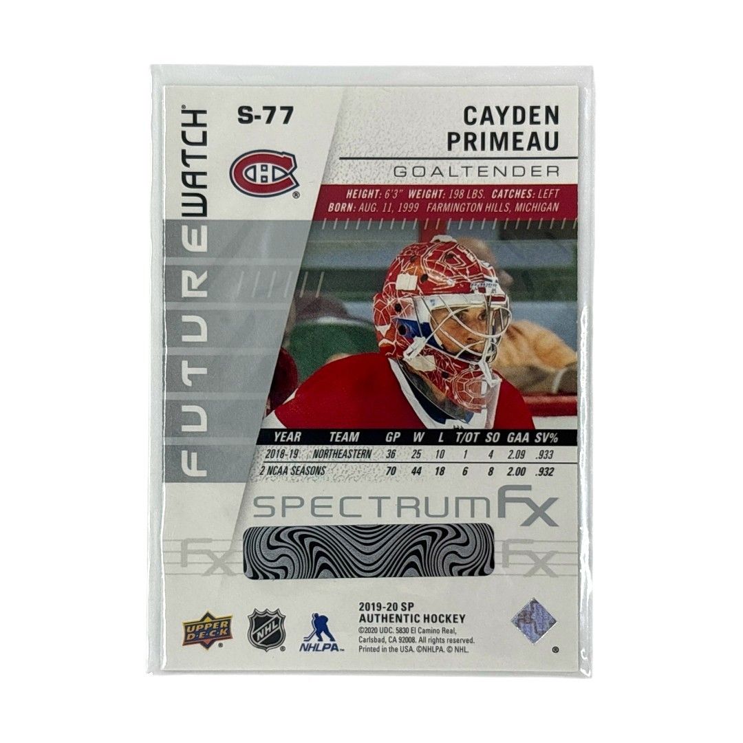 UPPER DECK NHLカード SP AUTHENTIC CAYDEN PRIMEAU CANADIENS