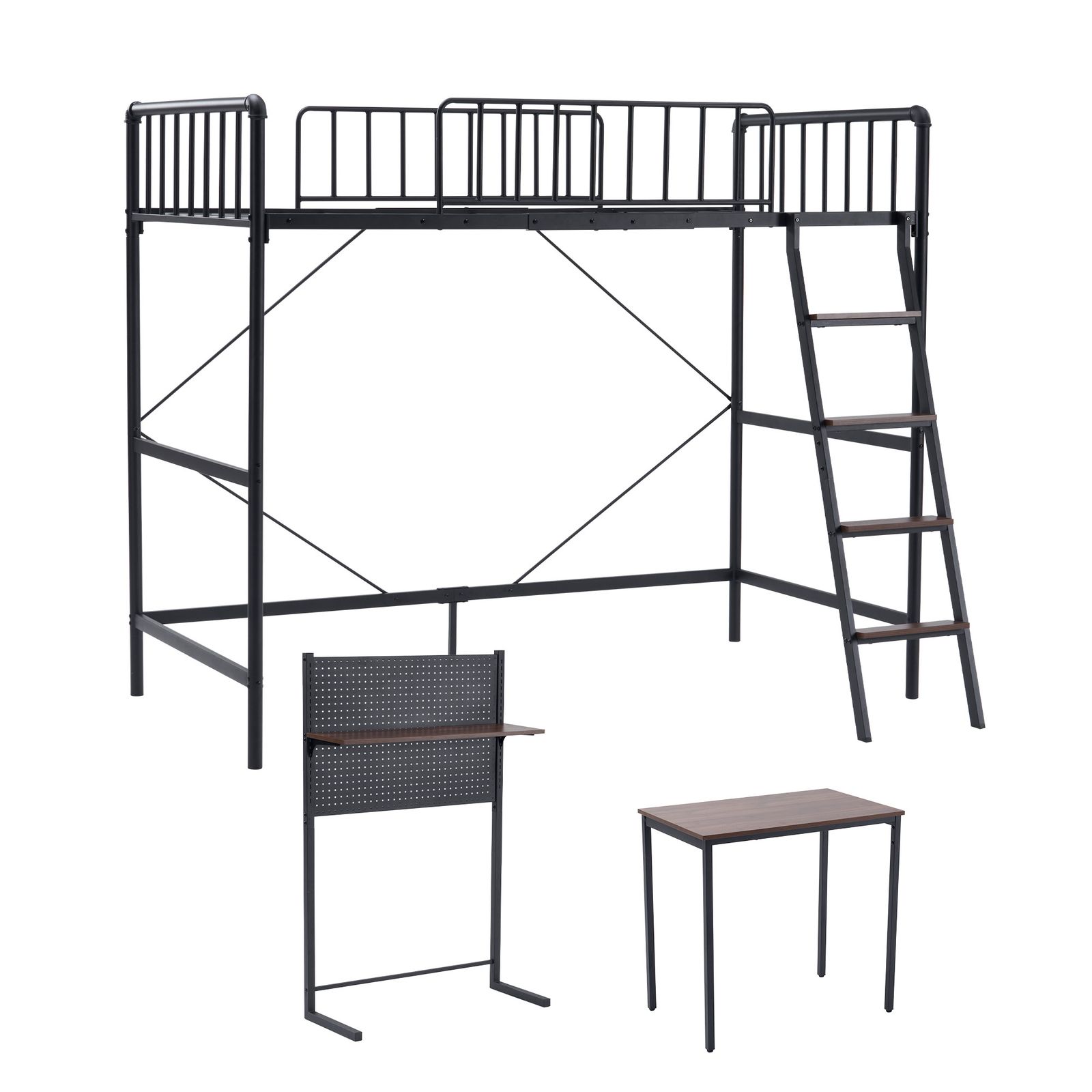 10%割 ブラック システムベット ロフトベッド シングルパンチングボード 収納付き デスク付き 棚付き 北欧風 スチール 耐震