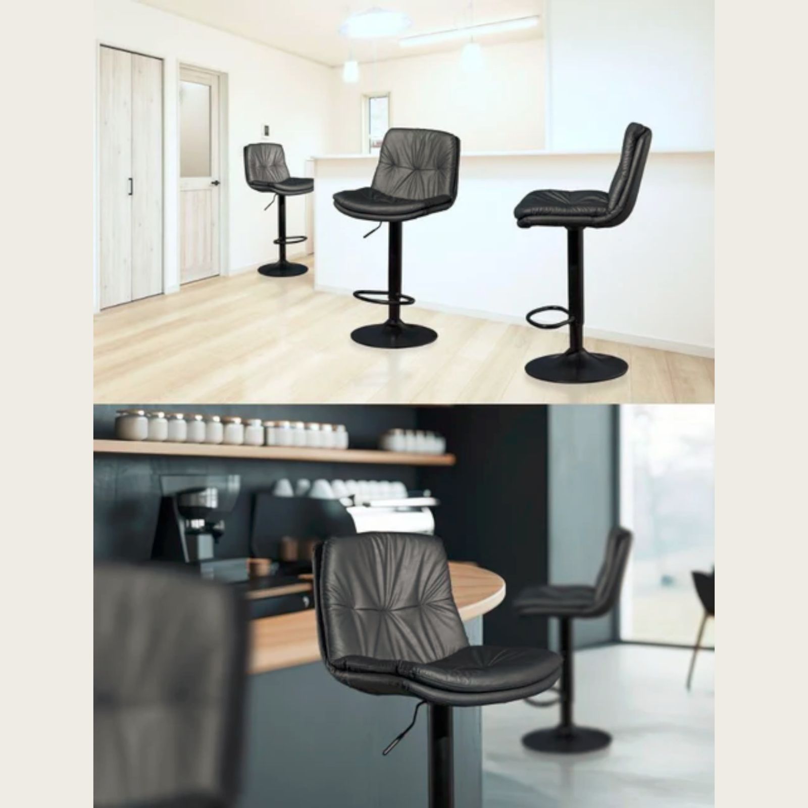 2626 カウンターチェア 2脚セットブラック 回転式 背もたれつき 高さ