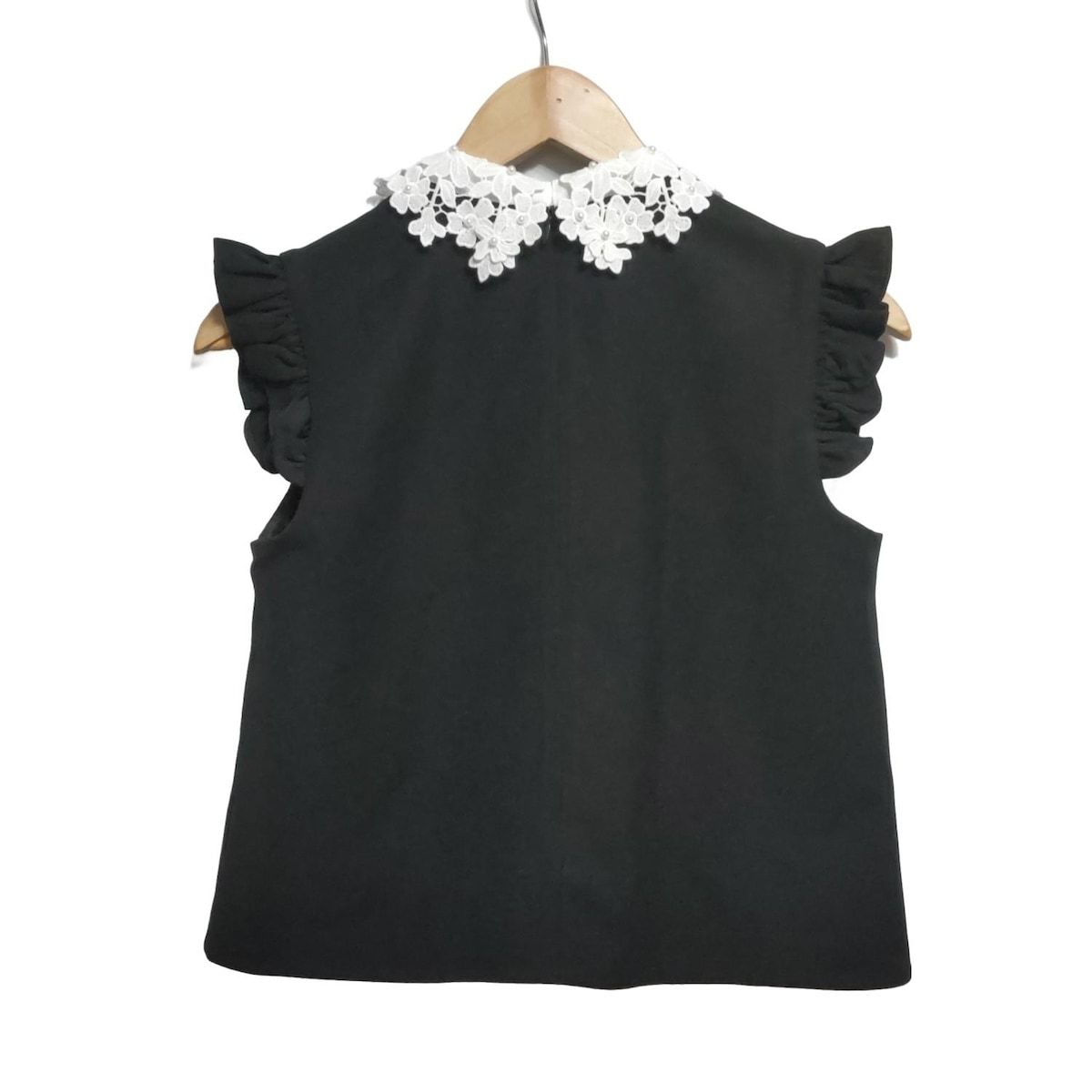 ソブ ダブル ノースリーブカットソー サイズ38 M レディース パールフリル ノースリーブトップス 0308-180-253 黒×白