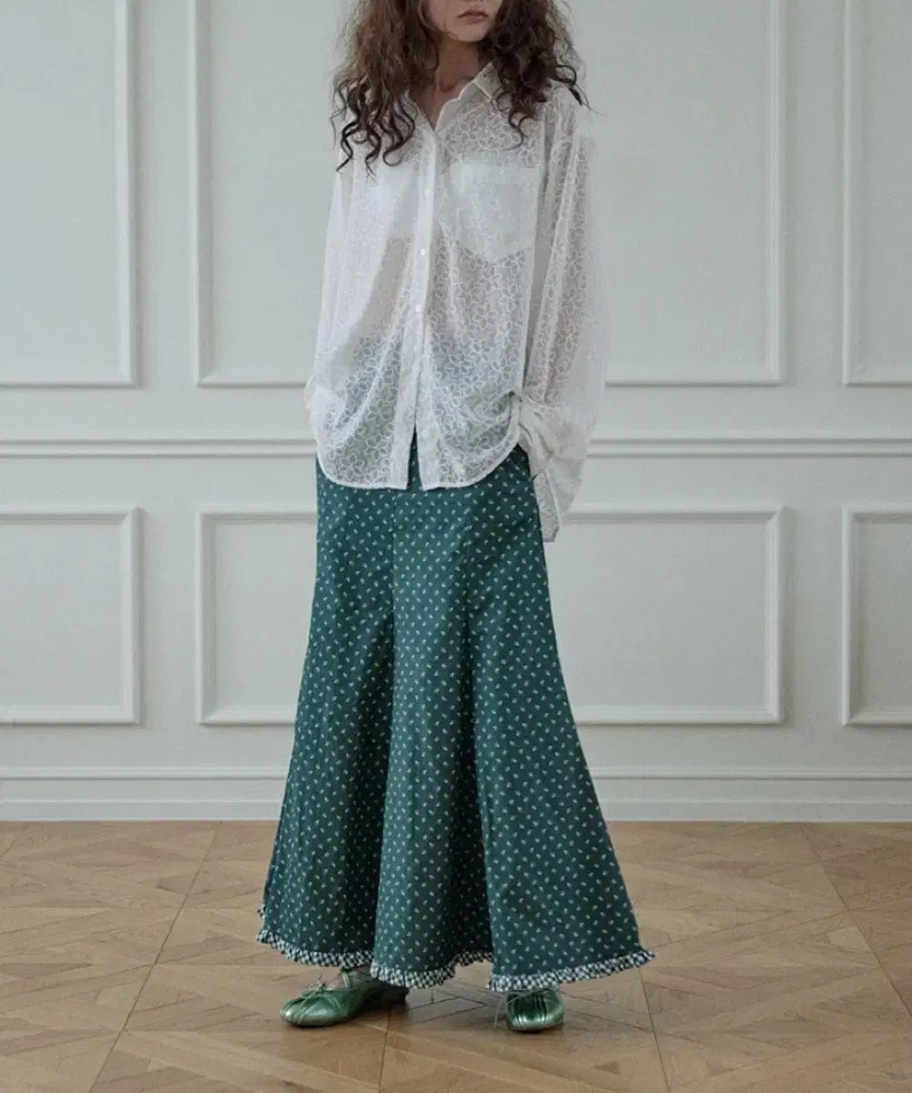 ホークス ポークス Hippie flower long skirt Green GULLKHAN_COM