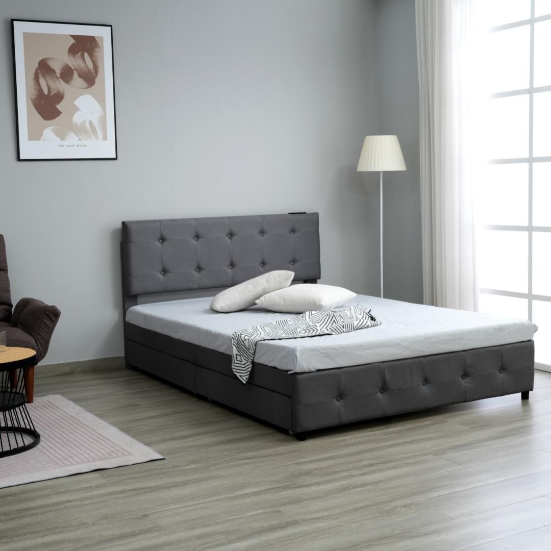 ファブリックベッドセミダブル布貼りベッド木製下収納すのこベッド耐震