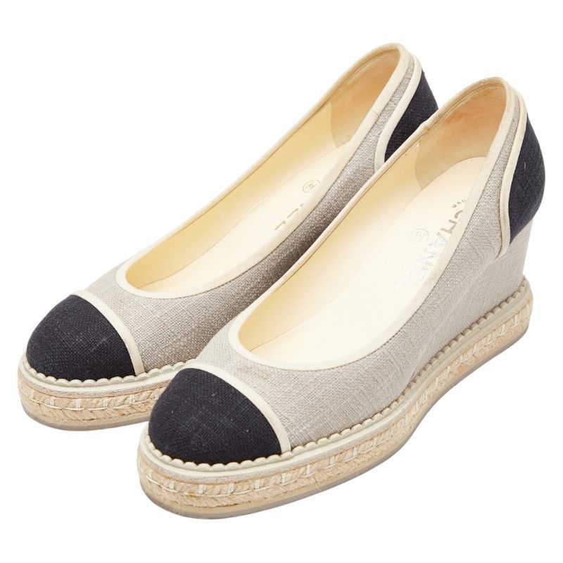 シャネル ココマーク パンプス エスパドリーユ ウェッジソール サイズ 36 1 2 グレー ネイビー キャンバス レディース CHANEL 1-0237695