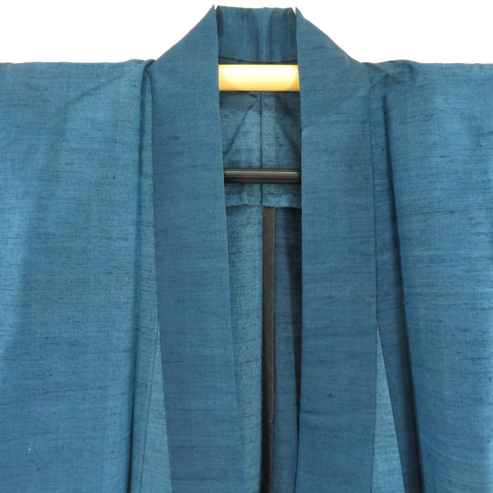 紬 着物 かつお縞 青色 単衣 バチ衿 正絹 仕立て上がり着物 身丈157cm 【キモノオフ野々市若松店】 紬 着物 かつお縞 青色 単衣 バチ衿 正絹 仕立て上がり着物 身丈157cm