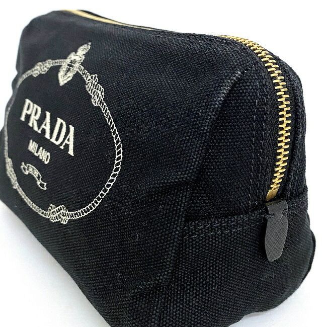 年末のプロモーション 【PRADA】カナパポーチ 白 キャンバス ブラック