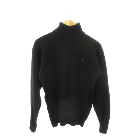 【美品】POLO RALPH LAUREN RLロゴ ニットセーター　ブラック ケーブルニット コットン クォータージップ セーター （ニット