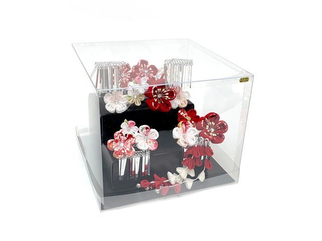 七五三 髪飾り 3点セット 7歳 つまみ細工 髪飾り 公式 勝山セット「赤