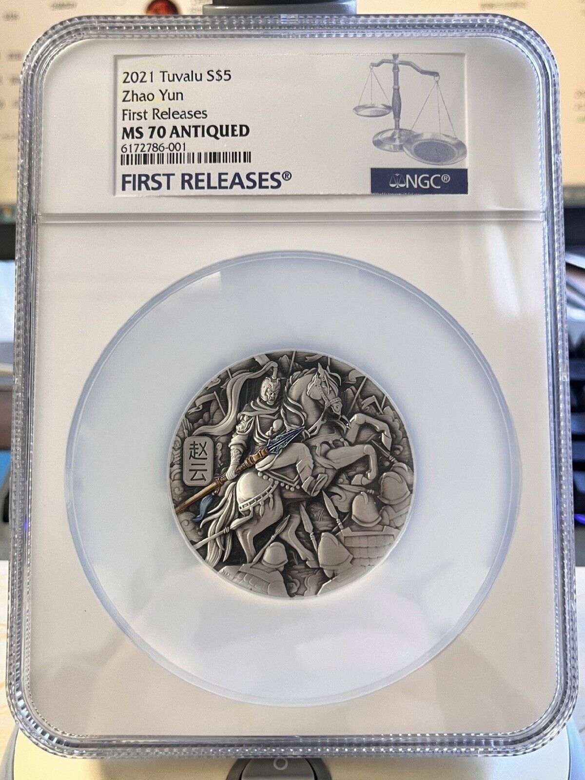 2021 NGC MS70 The Three Kingdoms ZHAO YUN Ancient Warri5Oz Silver Coin Tuvalu