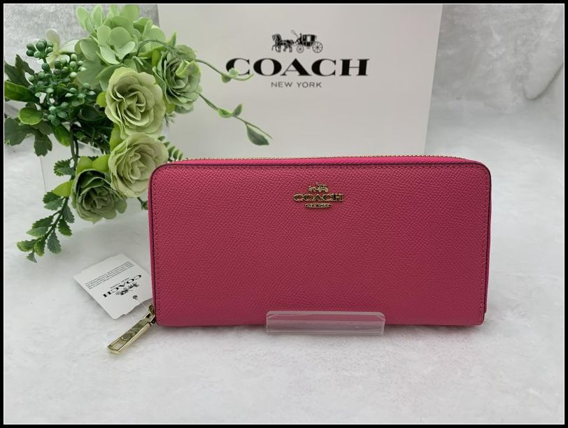 COACH 長財布 コーチ 財布 ピンク レディース エンボスド テクスチャード レザー プレゼント 贈り物ギフト ウォレット ロング ジップ 新品 未使用 ファッション F52372 C221Z-7