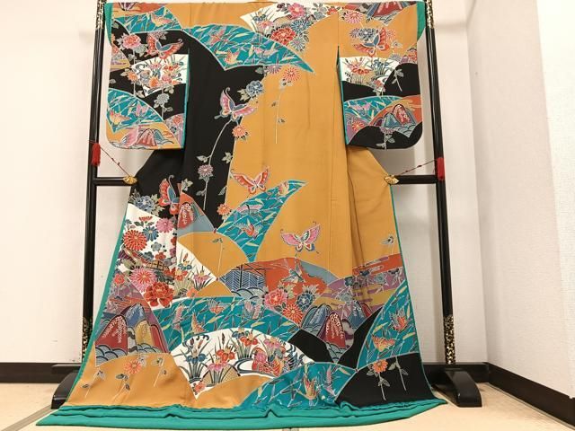 平和屋着物●紅型　振袖　花鳥舞蝶文　暈し染め　正絹　逸品　AAAZ4958ph 平和屋着物○紅型 振袖 花鳥舞蝶文 暈し染め 正絹 逸品 AAAZ4958ph