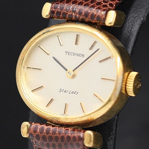 TECHNOS 手巻き時計 アイボリー文字盤