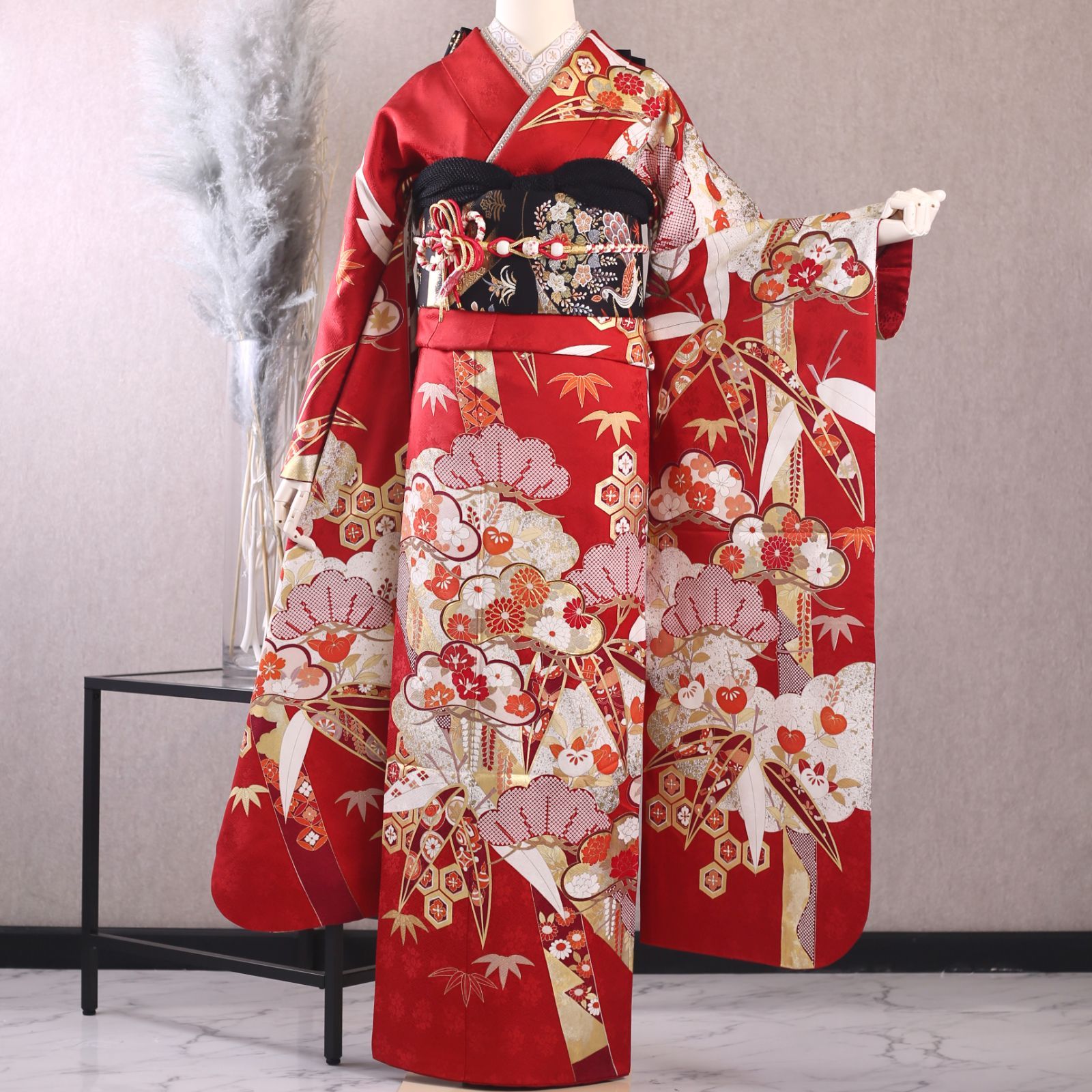 赤古典柄振袖フルセット
