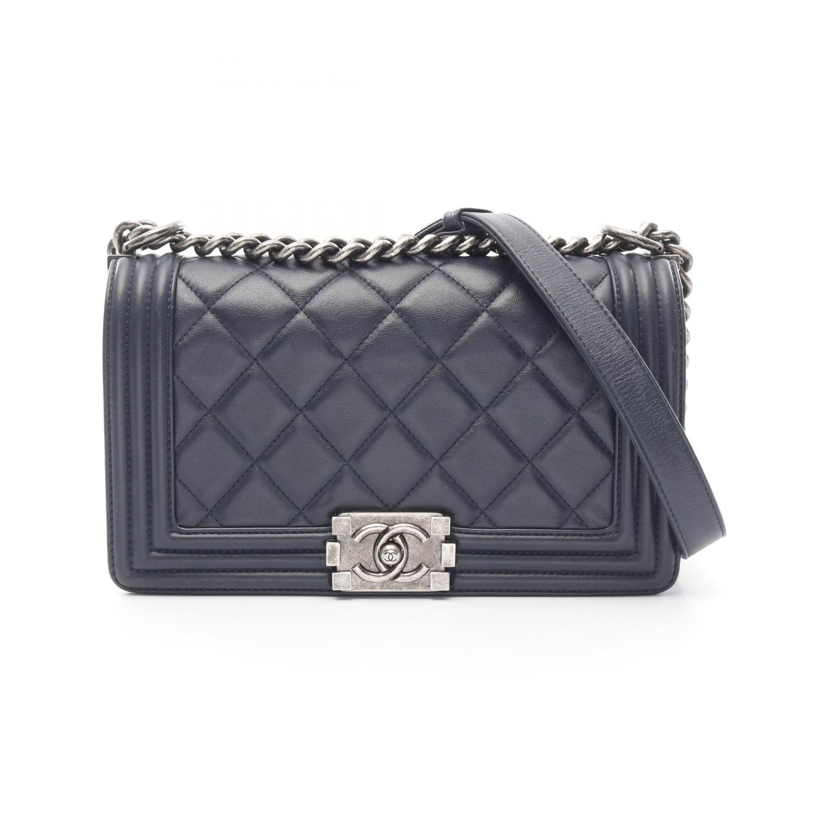 シャネル CHANEL ショルダーバッグ ボーイシャネル A67086 ネイビー ラムスキン 羊革 ボーイシャネル チェーンショルダー レディース Used A