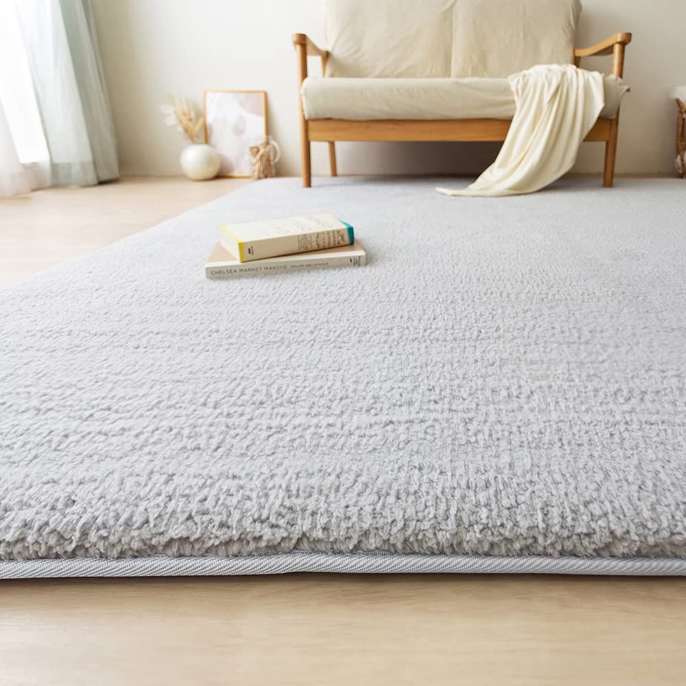 アイリスオーヤマ カーペット ラグ ラ クッションラグ シープ調ボア 185×240cm 全厚約3cm 滑り止め付き ホットカーペット対応 2畳 はっ水加工 遮音効果 低ホルム もちもち 北欧 おしゃれ マット ACRSB-1824 グレー
