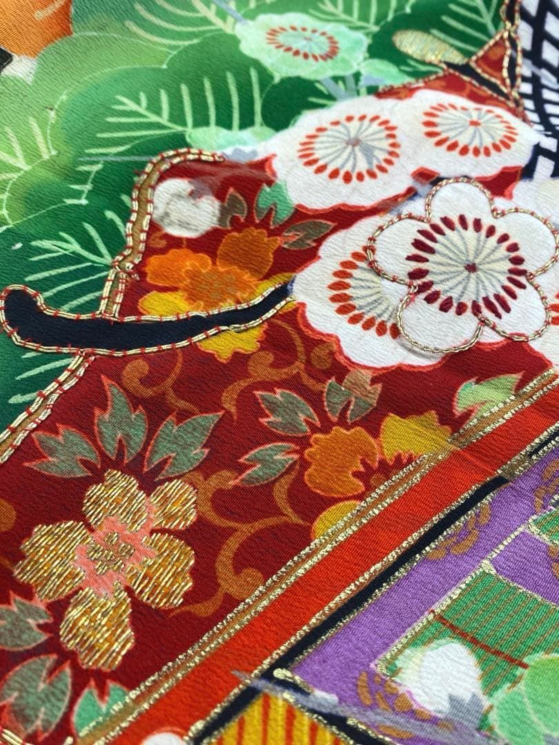 アンティーク 振袖 金駒 金彩 鶴 正絹 身丈164cm 紋付 振り布 比翼付き アンティーク 振袖 金駒 金彩 鶴 正絹 身丈164cm 紋付 振り布 比翼付き