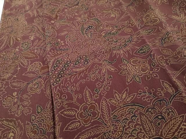 平和屋着物□上質な小紋 更紗花文 鬼しぼ縮緬 正絹 逸品 未使用  