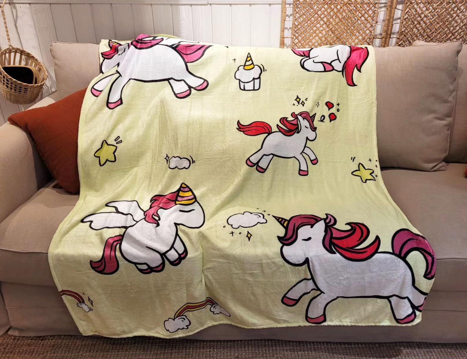 ユニコーン2._130*150 毛布 プリント模様 冬用 ブランケット かわいい