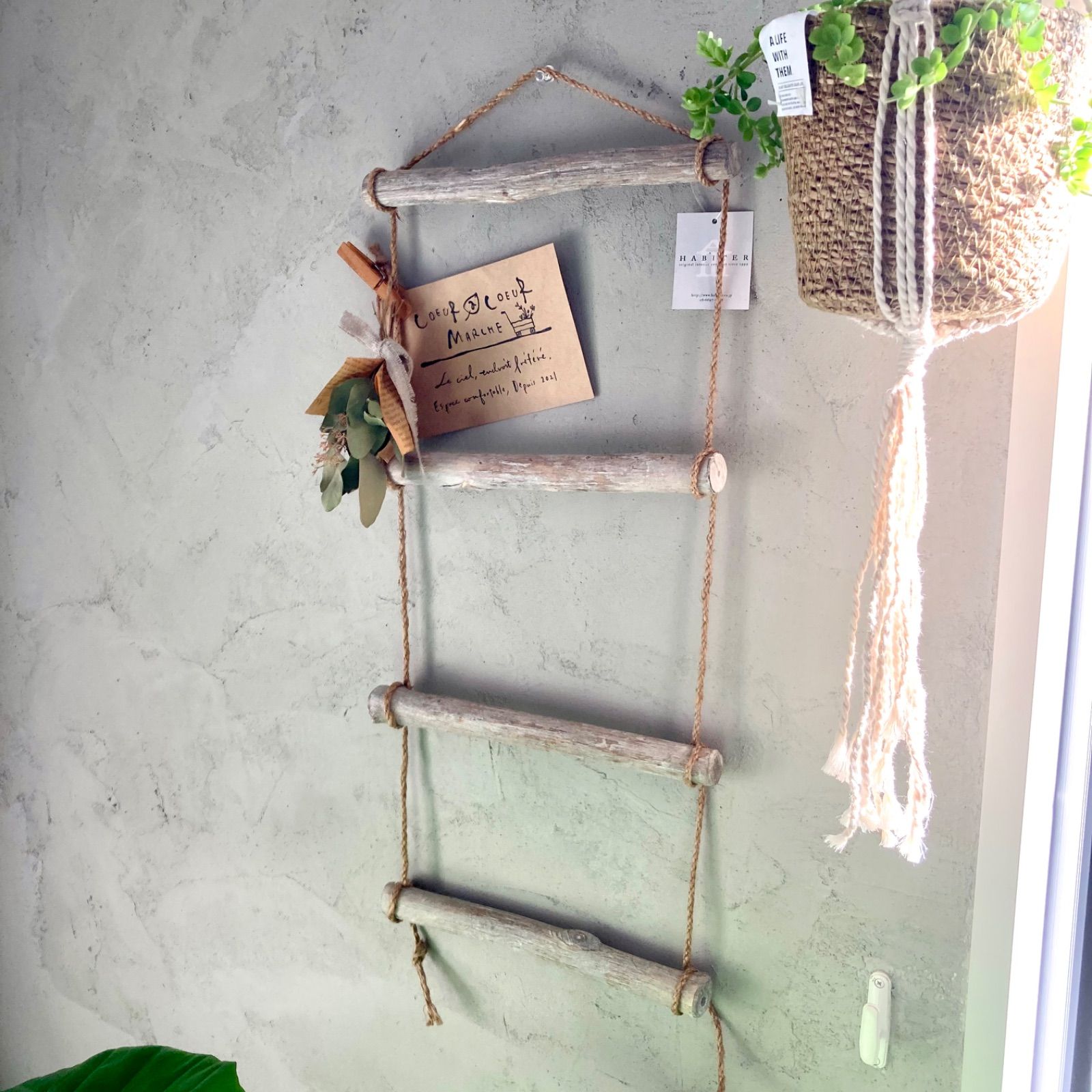 メルカリshops ウッドラダー 流木インテリア 壁掛け ガーデニング雑貨 ドライフラワーかけ