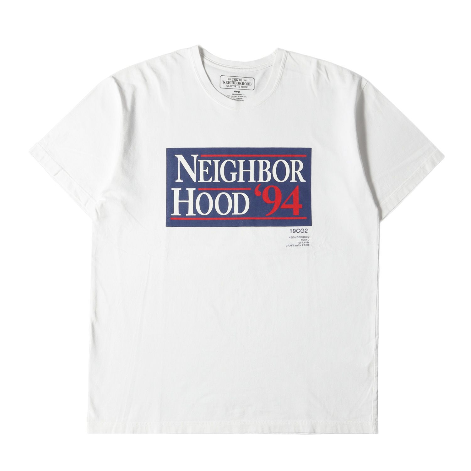 NEIGHBORHOOD ネイバーフッド Tシャツ サイズ:XL 19AW ブランドロゴ クルーネック 半袖Tシャツ ホワイト 白 トップス カットソー【メンズ】
