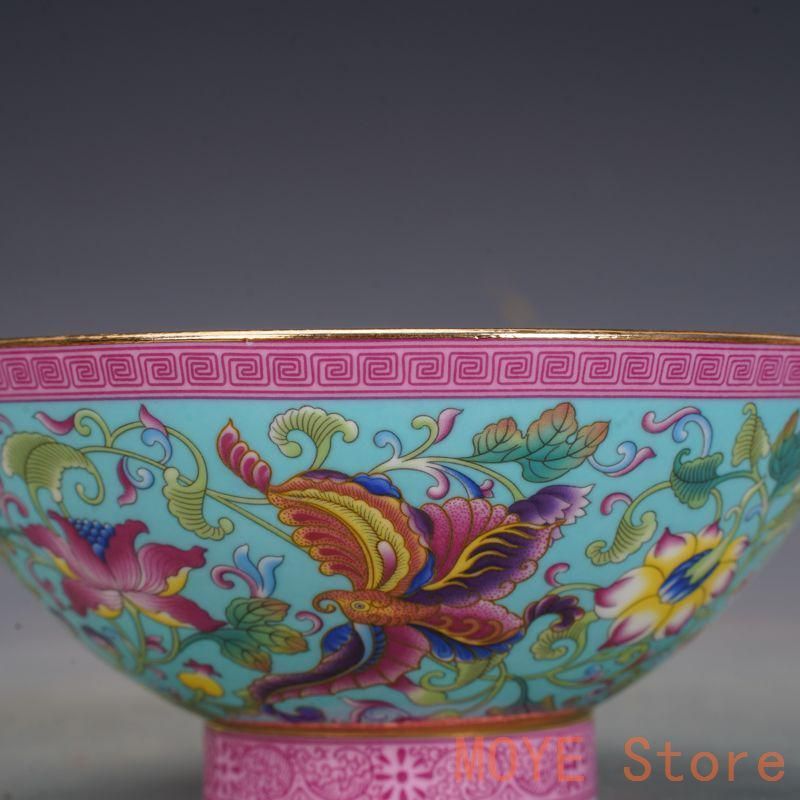 清乾隆磁器琺瑯彩花卉蝶碗 景徳鎮 陶磁器 装飾品 現代工芸品
