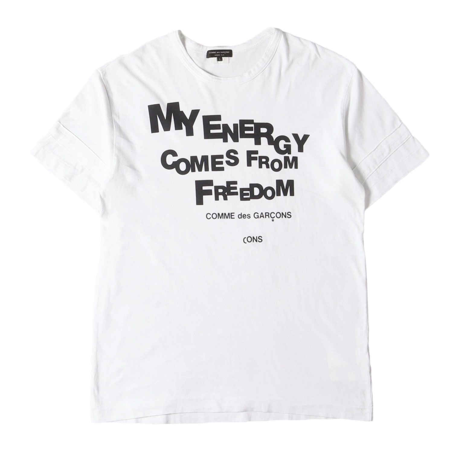 COMME des GARCONS HOMME PLUS コムデギャルソン オムプリュス Tシャツ サイズ:L / MY ENERGY COMES FROM FREEDOM スローガン ロゴ Tシャツ / AD2017 / ホワイト